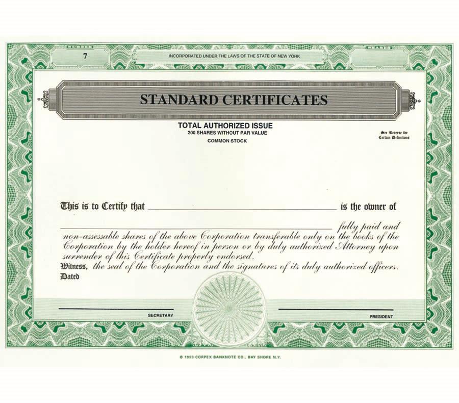 Standard Printed Certificate